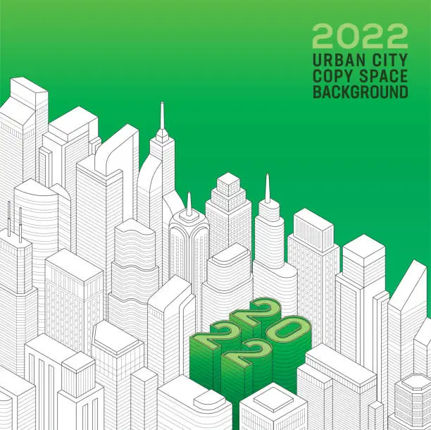 Vector illustration of 2022 Smart City Isometric Green Building Real Estate Construction Skyscrapers Urban City