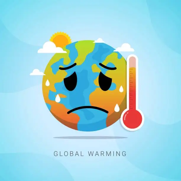 Vector illustration of Global warming increase temperature earth with thermometer