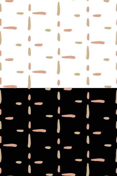 ilustrações, clipart, desenhos animados e ícones de padrão perfeito da linha de rabisco desenhado à mão. grade de traço rosa bege geométrico. fundo de cor fácil de edição branca ou preta. vetor - sketch contemporary black ink