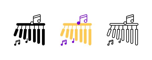 bar-glockenspiele und noten-icon-set. - silhouette singer singing group of objects stock-grafiken, -clipart, -cartoons und -symbole