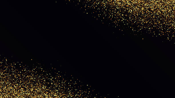 istock Golden glitter confetti falling on black vector background. Shining gold shimmer luxury design card. Christmas glowing snow. 1342273709