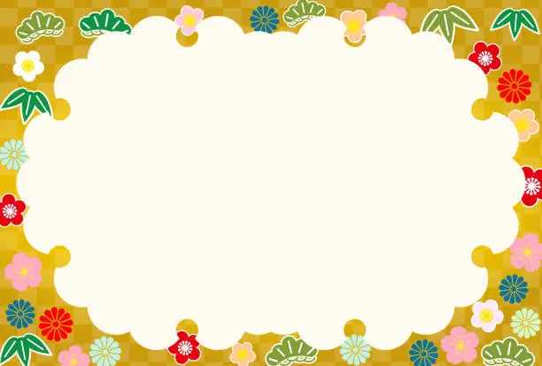 Vector illustration of Japanese pattern background frame-New Year's card format.