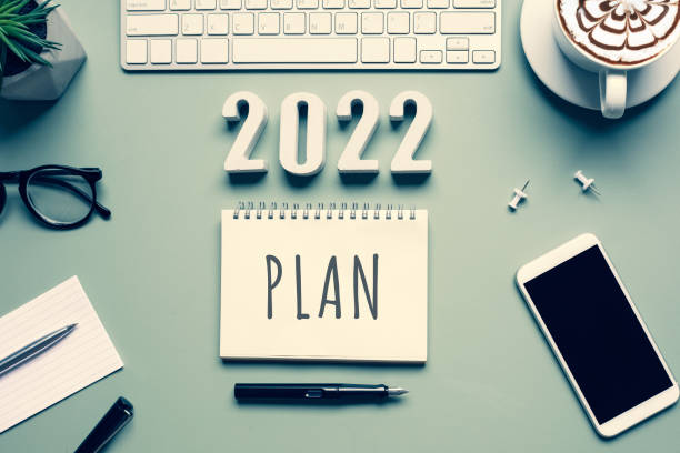 istock 2022 new year plan concepts with text on notepad and office accessories.Business management 1342276817