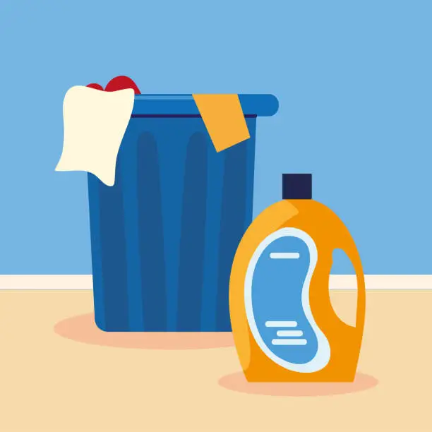 Vector illustration of laundry basket and detergent