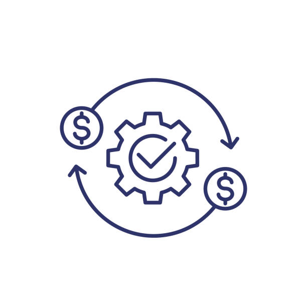 оптимизация затрат и эффективность производства icon, линия - расход stock illustrations