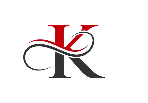 Vector illustration of Initial Letter K Modern Shape Logo Design Template. K Logo With Creative Curved Vector Illustration.