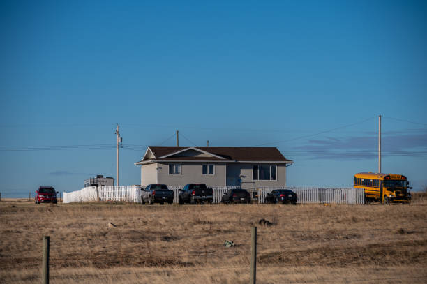 Siksika Nation, Alberta - May 2, 2021: House on the Siksika Nation reservation in Alberta. Housing is a concerning issue for many First Nations people ion the Canadian prairies.