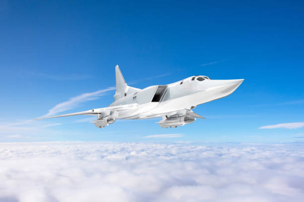istock Supersonic military plane flies in the sky on an echelon flight level. 1342286532