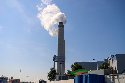 Steam from the chimney of waste incineration AEB in Amsterdam in the Netherlands