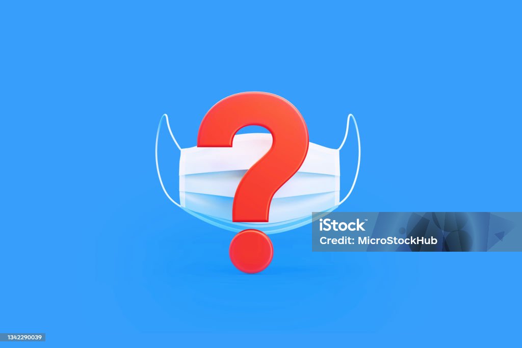 Problem/question Mask White Surgical Mask With Red Question Mark Over Blue Background Stock ...