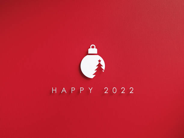 White Cutout Bauble and Happy 2022 Message Over Red Background
