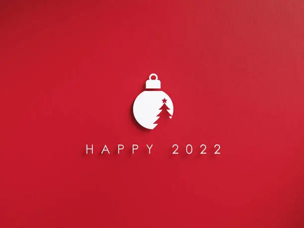 Photo of White Cutout Bauble and Happy 2022 Message Over Red Background