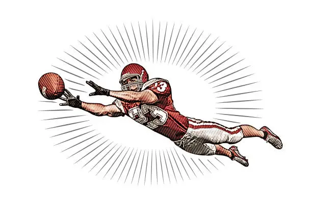 Vector illustration of American Football player catching football