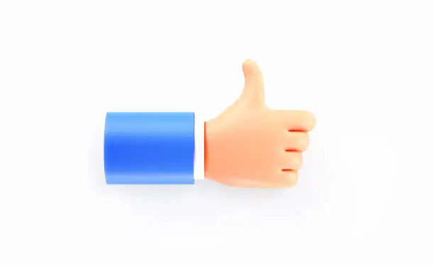 Photo of Like Concept - Cartoon Style Human Hand With Thumbs Up Gesture On White Background