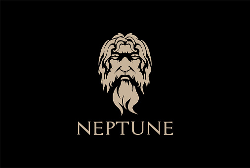 Vintage Greek Old Man Face God Zeus Triton Neptune Philosopher with Beard and Mustache Logo Design Vector
