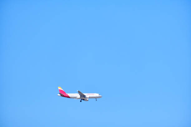 Madrid, Spain, September 12, 2021, Iberia aircraft approaching the airport