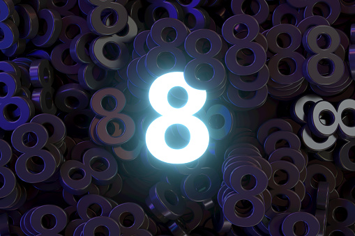 3d rendering of Number 8 Neon Lighting Black Background.
