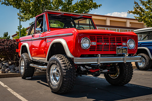Reno, NV - August 3, 2021: 1968 Ford Bronco Half Cab Pickup Truck at a local car show.