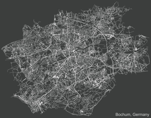 istock Dark negative street roads map of Bochum, Germany 1342303723