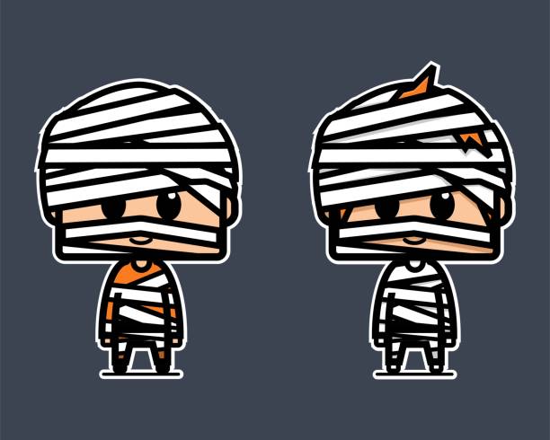 Cute mummy character. Boy wears mummy costume during halloween party. Cute mummy character. Boy wears mummy costume during halloween party. Illustration vector egyptian demons stock illustrations