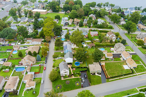 Aerial view modern residential district in American town, residential neighborhood in Woodbridge NJ USA