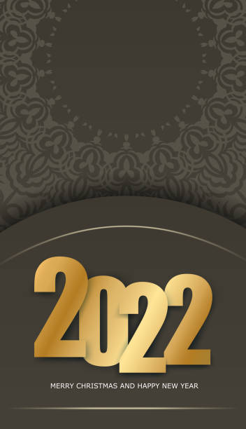 istock Brochure Template 2022 Merry Christmas And Happy New Year Brown Color Vintage Light Pattern 1342311481
