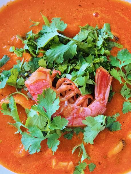 istock Tomato soup with seafood 1342312604