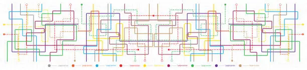 Vector illustration of Metro map tube subway scheme. City transportation vector complex grid. Underground map.