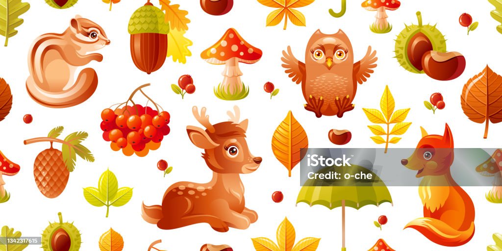 Fall Animal Patterns Autumn Pattern Forest Vector Animals Cute Fall Woodland Seamless ...