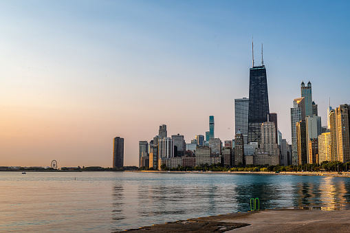 The skyline of Chicago from Fullerton and North Avenue Beach