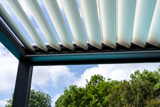 istock Trendy outdoor patio metallic pergola. 1342322937