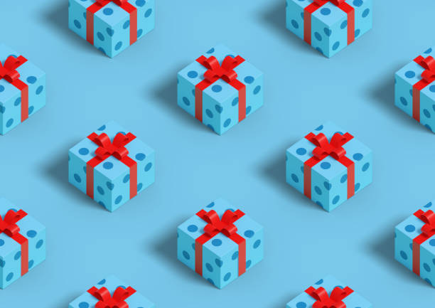 istock Christmas background. Isometric seamless pattern of gift boxes on blue background. 3d illustration. 1342326155