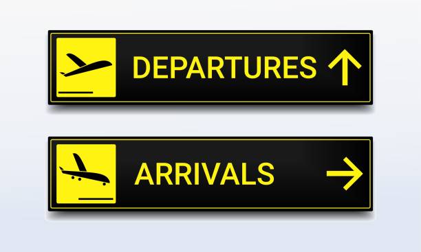 Airport signboard, departure and arrival. Airport signboard, departure and arrival. Illustration vector airplane silhouette commercial airplane shipping stock illustrations