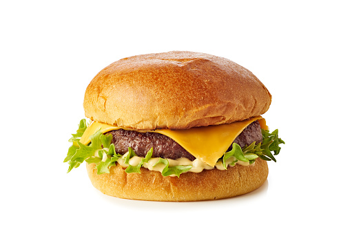 Classic hamburger isolated on white background. Clipping path included