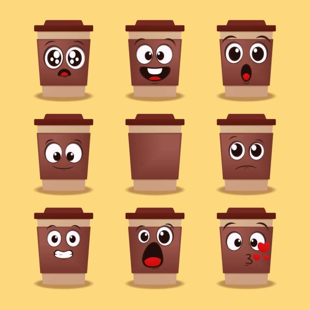 istock Set of coffe cup expression. Cute coffee paper cup cartoon character. 1342331092