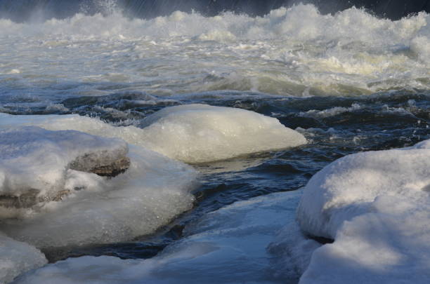 on January 14, 2019, ice covers the rapids of the Richelieu River in Chambly, Quebec