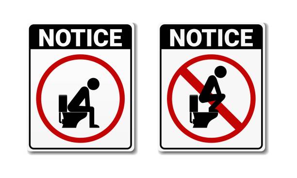 No, and permit toilet sign. Dont step on the toilet seat. Do not squat on the toilet and sitting on toilet banner sign. No, and permit toilet sign. Dont step on the toilet seat. Do not squat on the toilet and sitting on toilet banner sign. Illustration vector squat toilet stock illustrations