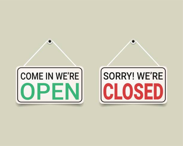 istock Set of bussiness hanging signboard, we're open and closed. 1342337815
