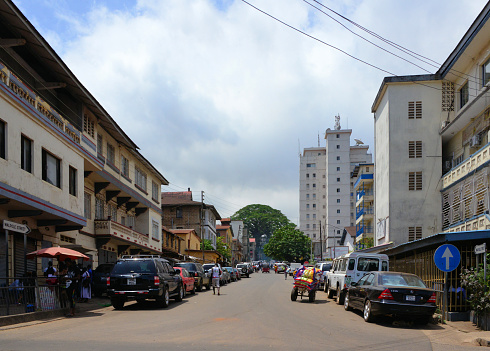 Freetown, Sierra Leone: looking south along Walpole Street, towards the cotton tree - Tower Hill.