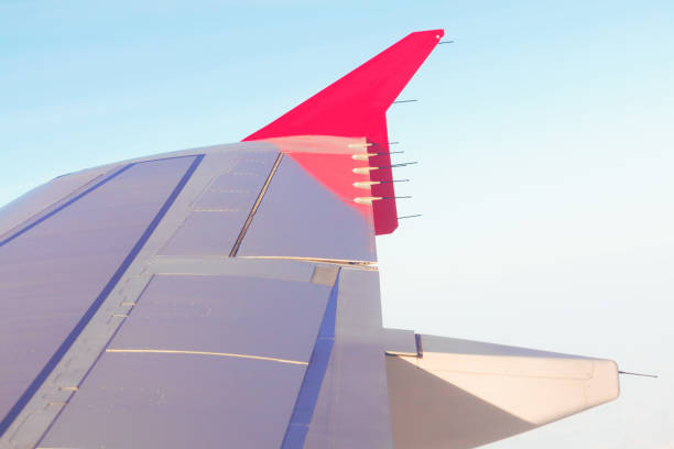 istock Wing of an airplane in flight 1342344406
