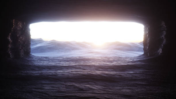 istock Futuristic old rock cave, coridor. Future concept. Space view. 3d rendering. 1342351080