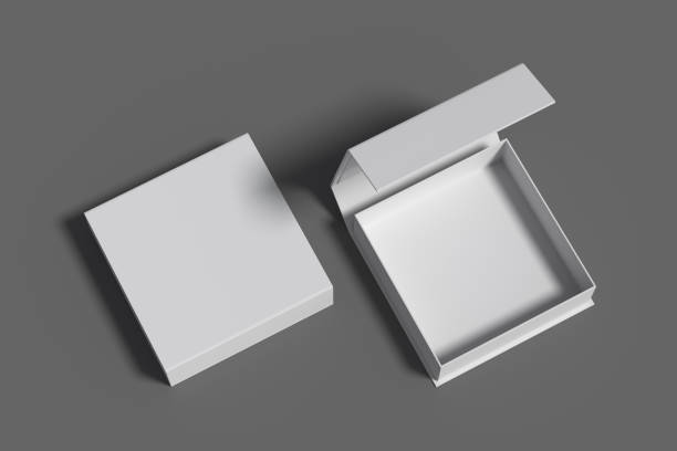 istock White opened and closed square folding gift box mock up on gray background. View above. 1342354219