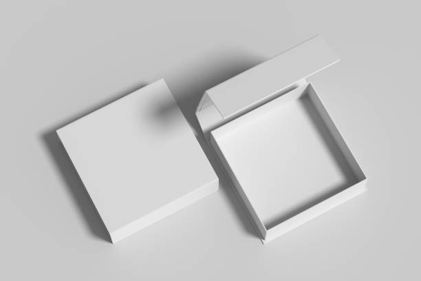 istock White opened and closed square folding gift box mock up on white background. View above. 1342354741