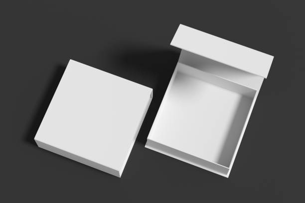 istock White opened and closed square folding gift box mock up on black background. View above. 1342354744