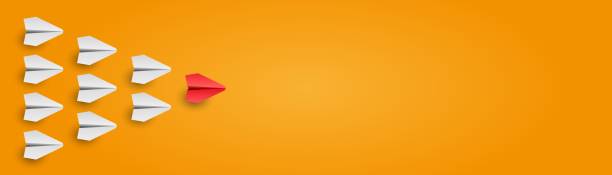 istock Business and leadership concept. Banner of individual leader plane on blank background. Vector 1342370364