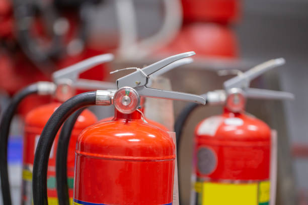 istock The red fire extinguisher is in the building for fire prevention and safety. 1342371326