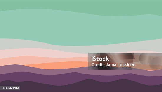 istock Mountains in poster design. Landscape background  in banner style. Geometric template with wavy shape. Beautiful mountains and sky. Trendy vector abstract illustrations. Printable modern wall art. 1342371413