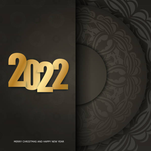 istock Template Greeting Brochure 2022 Merry Christmas Brown color with abstract light ornament 1342372253
