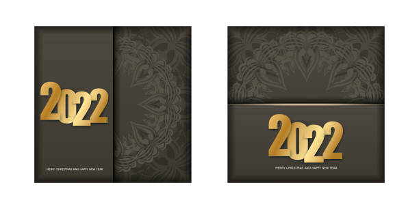 istock Greeting Flyer Template 2022 Merry Christmas Brown Color with Winter Light Ornament 1342372924