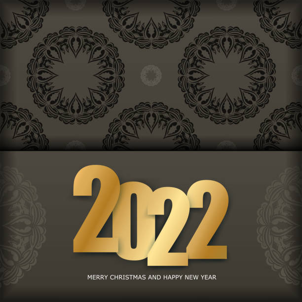 istock Greeting Flyer Template 2022 Happy New Year Brown Color with Winter Light Ornament 1342372989